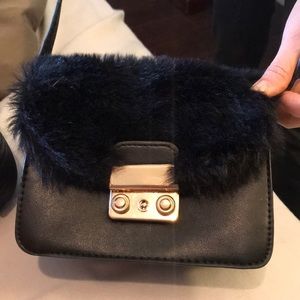 Furry black crossbody bag